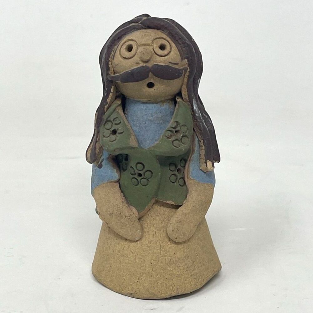 Vintage Studio Art Pottery Long Haired Man Oddity Clay Figurine 3"
